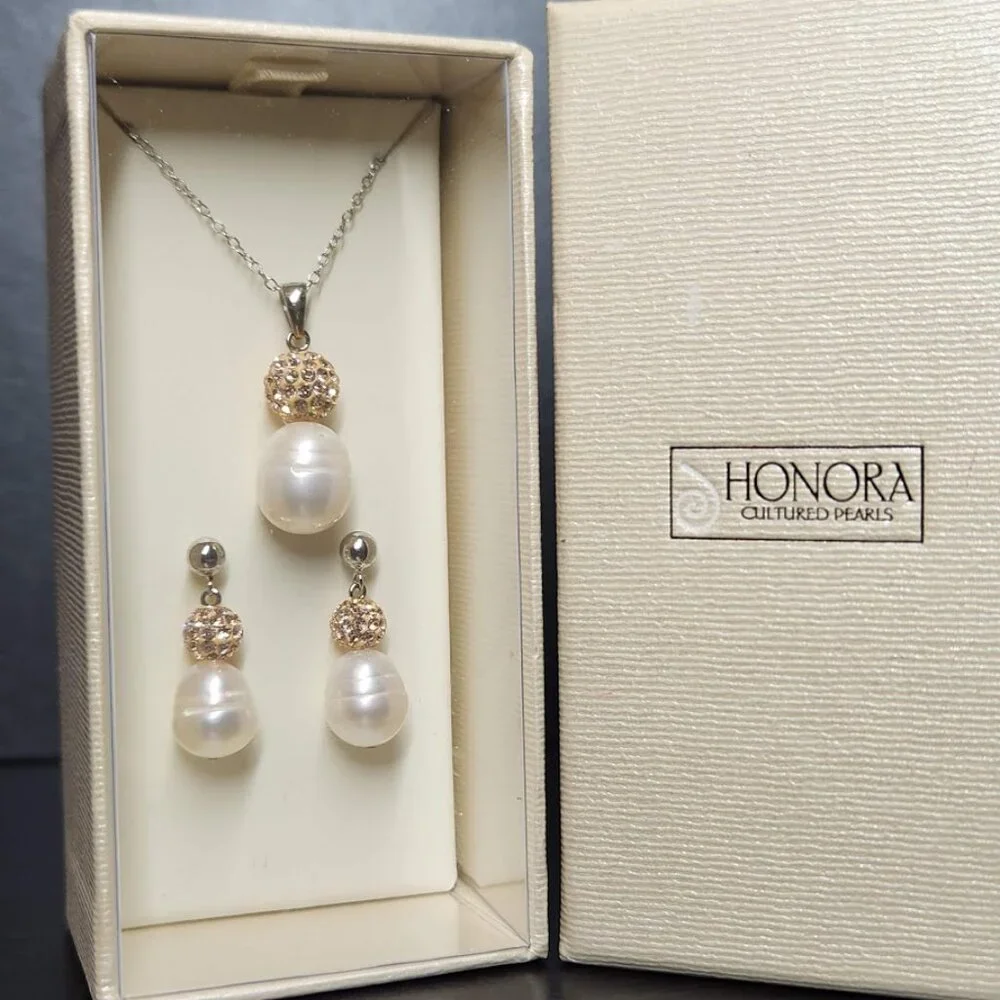NEW Honora Cultured Pearls Necklace Earrings Boxed Gift Set Jewelry Brand New Ma